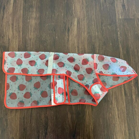 Adorable Red Clear Strawberry Dog Puppy Raincoat / Rain Jacket Size M - Picture 2 of 5